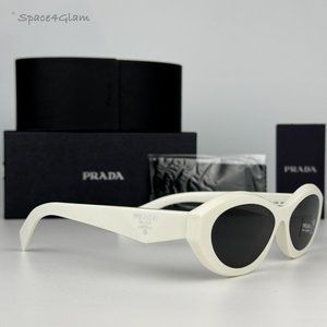 NEW Prada PR26ZS 17K08Z Talc White Dark Grey Oval Unisex Sunglasses